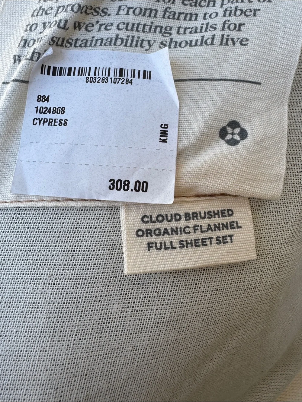 Coyuchi Cloud Brushed™ Organic Flannel Sheet Set in Cypress New Queen $308 new